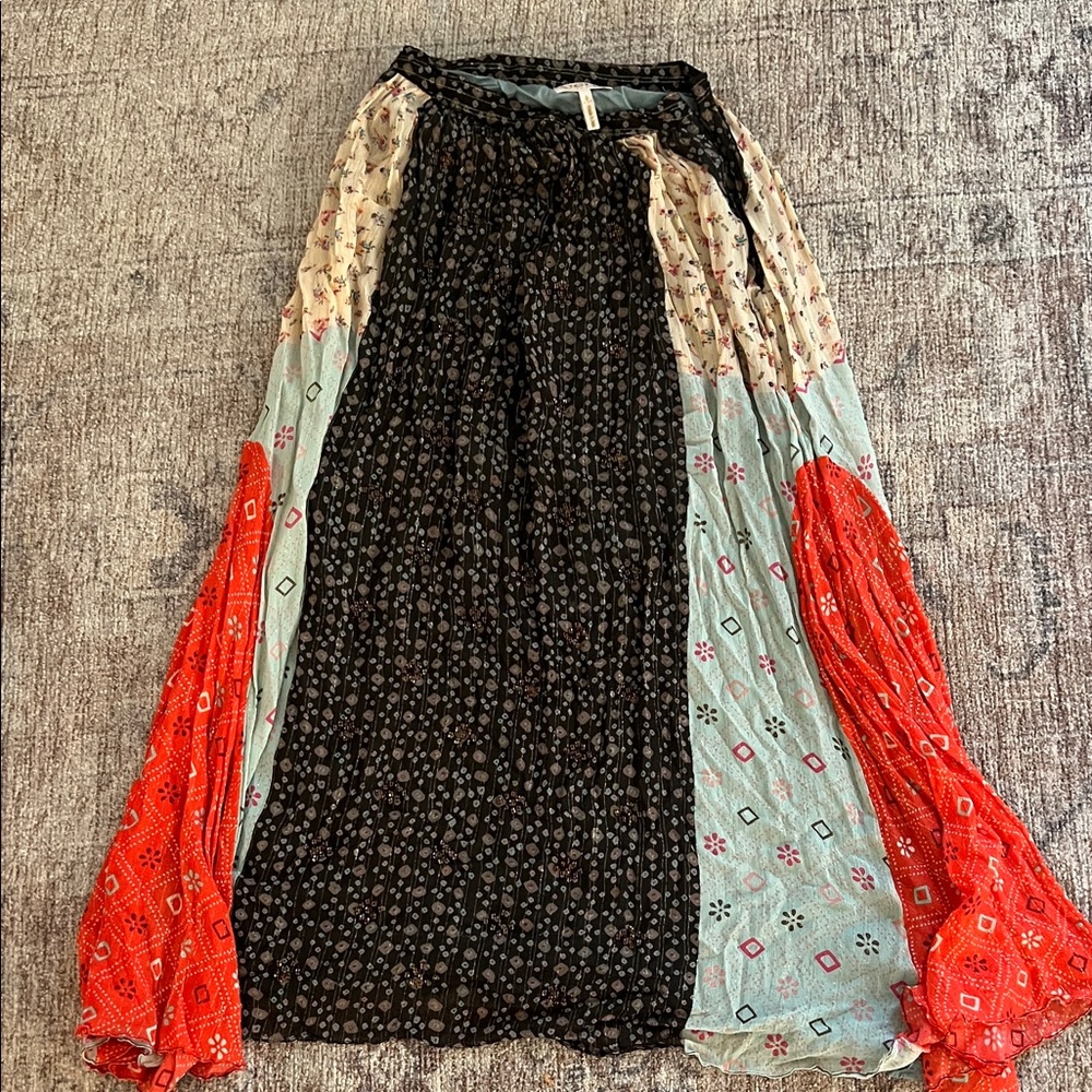 Anthropologie Black and Red Patterned Maxi Skirt
